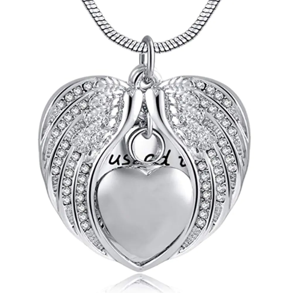Angel Wings Heart Cremation Necklace - Memorial Urn Pendant