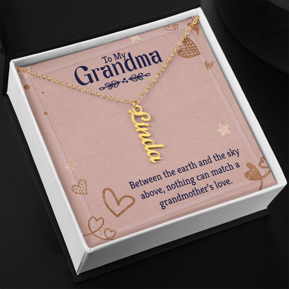 Vertical Name Necklace for Grandma – Personalized Pendant, Custom Engraved Jewelry Gift - Whimsical Shoppe