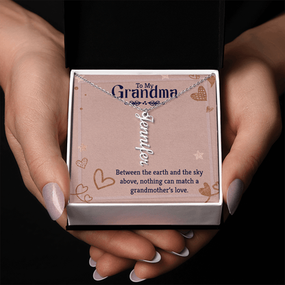 Vertical Name Necklace for Grandma – Personalized Pendant, Custom Engraved Jewelry Gift - Whimsical Shoppe