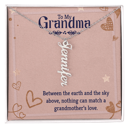 Vertical Name Necklace for Grandma – Personalized Pendant, Custom Engraved Jewelry Gift - Whimsical Shoppe