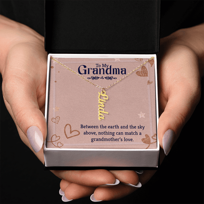 Vertical Name Necklace for Grandma – Personalized Pendant, Custom Engraved Jewelry Gift - Whimsical Shoppe