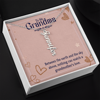 Vertical Name Necklace for Grandma – Personalized Pendant, Custom Engraved Jewelry Gift - Whimsical Shoppe