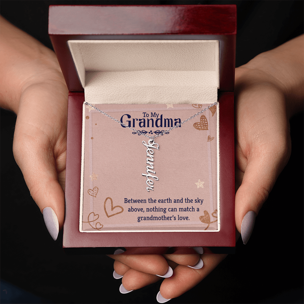 Vertical Name Necklace for Grandma – Personalized Pendant, Custom Engraved Jewelry Gift - Whimsical Shoppe