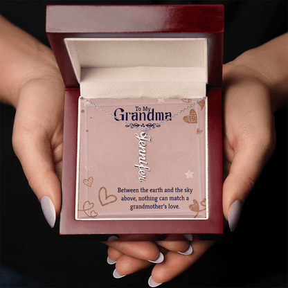 Vertical Name Necklace for Grandma – Personalized Pendant, Custom Engraved Jewelry Gift - Whimsical Shoppe