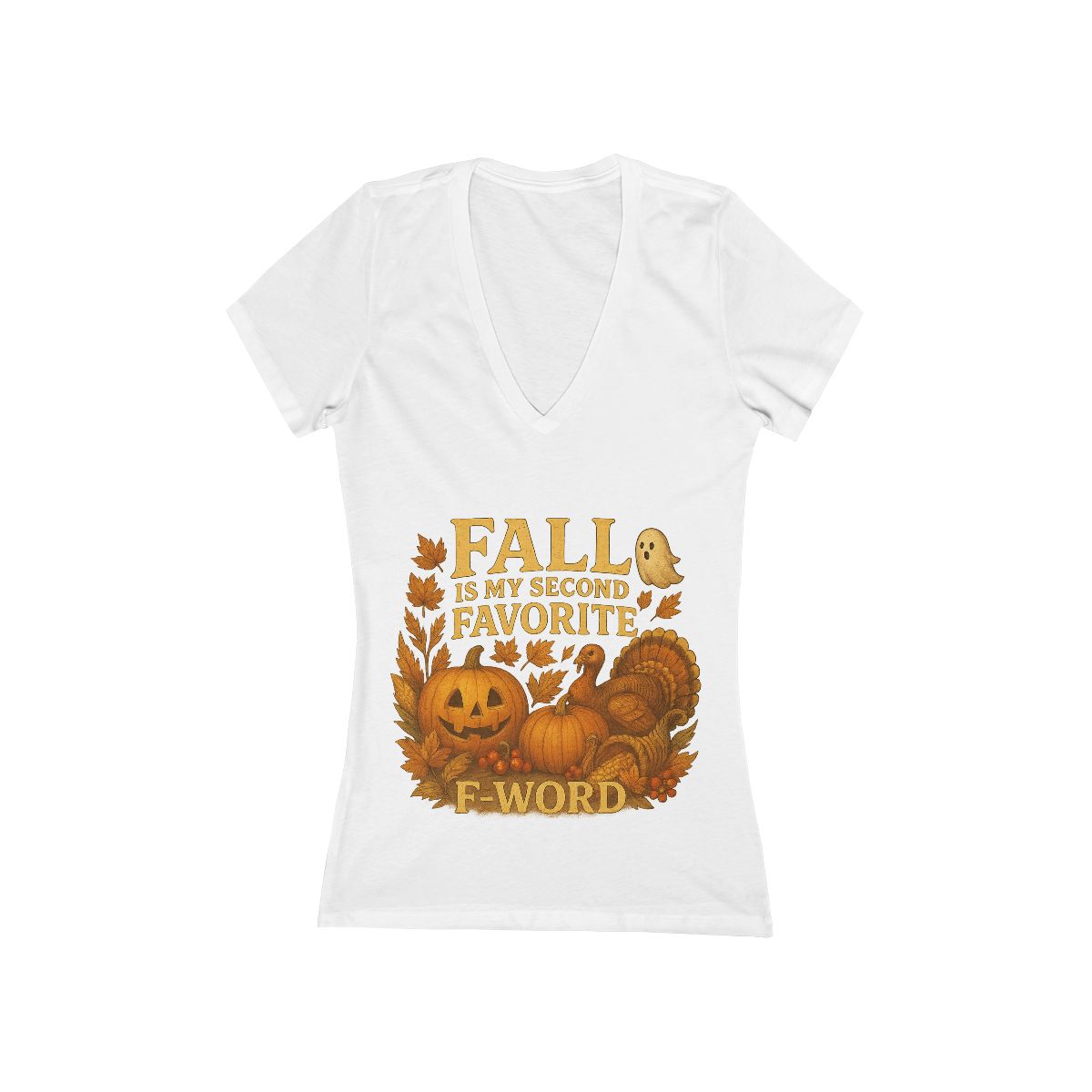 Funny Fall T-Shirt - Second Favorite F-Word (Pumpkin &amp; Turkey)