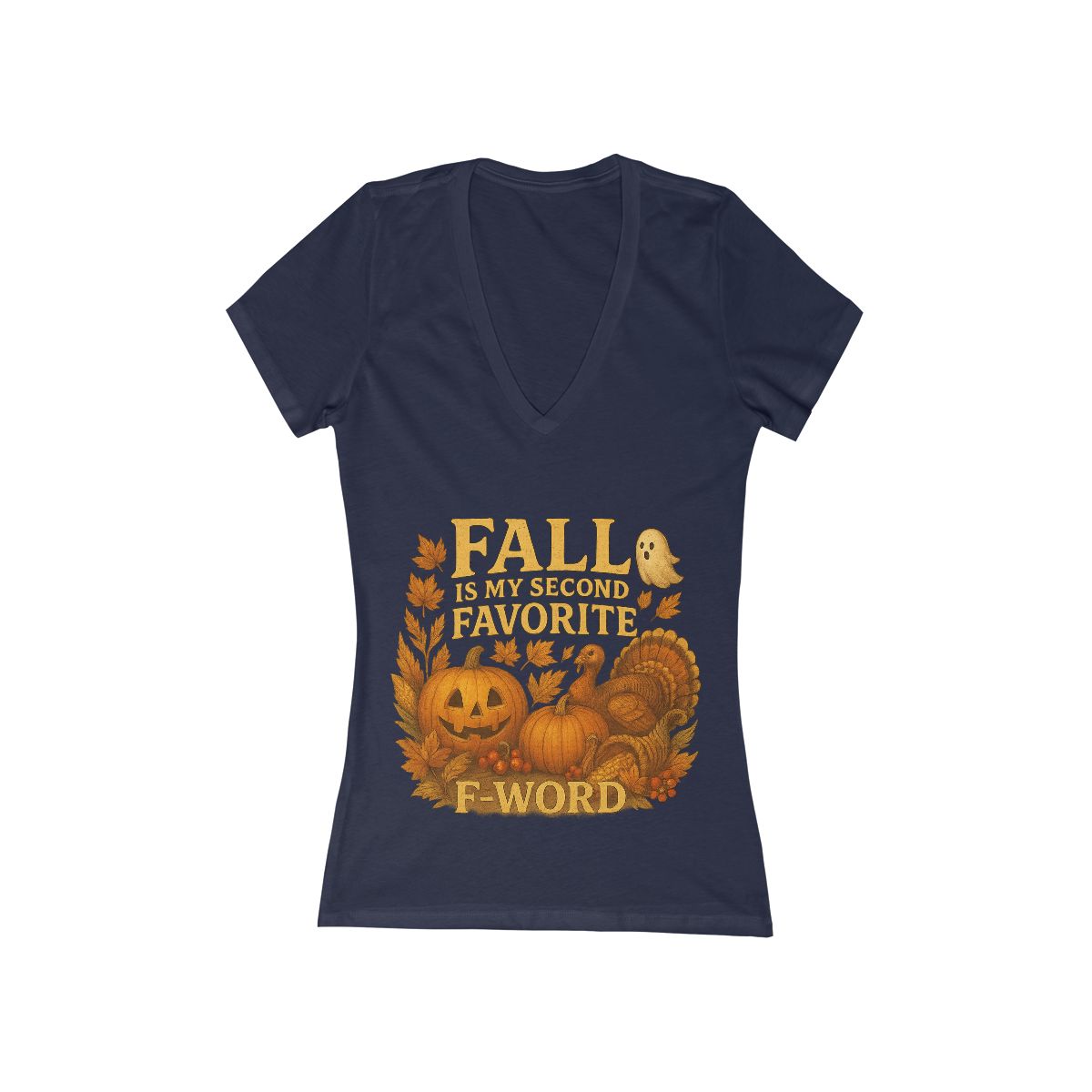 Funny Fall T-Shirt - Second Favorite F-Word (Pumpkin &amp; Turkey)