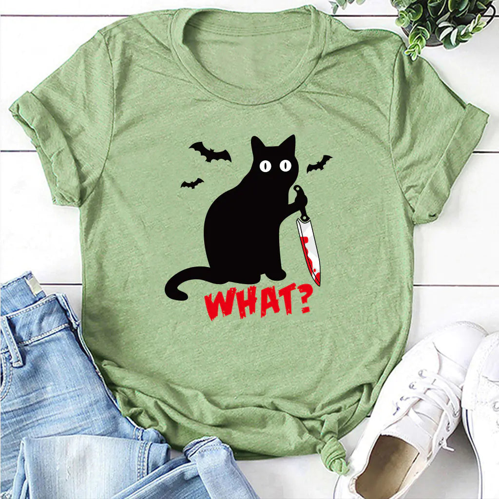 Cat T-Shirt with Blood Dagger Design